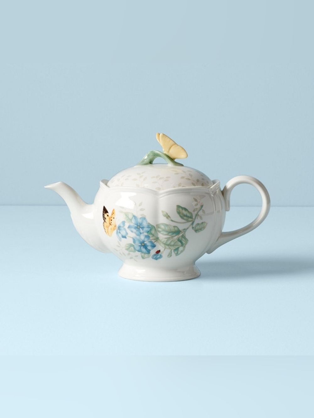 Lenox Butterfly Meadow Porcelain Teapot, Floral, Ladybug, Bee, NWOT